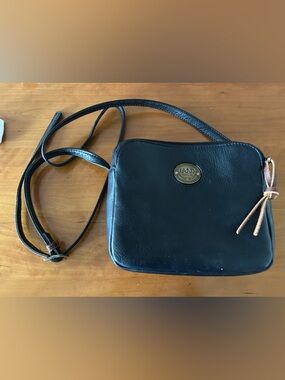 LAND Black Leather Crossbody with Tan Tassel Accent